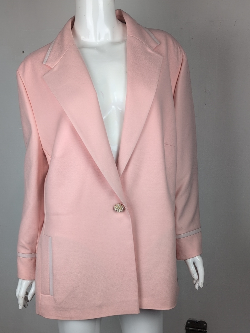 Vintage Blush Pink Single-Button Women's Blazer shurwolle /Virgin Wool